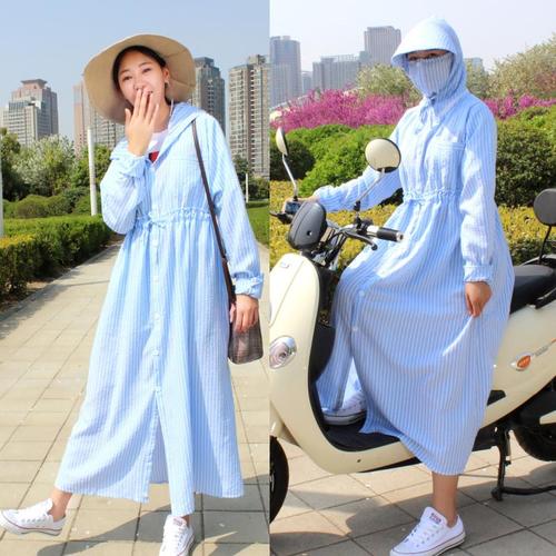 骑车防晒衣服全身女遮脸手套长款连帽电瓶车夏季电动摩托车遮阳衫