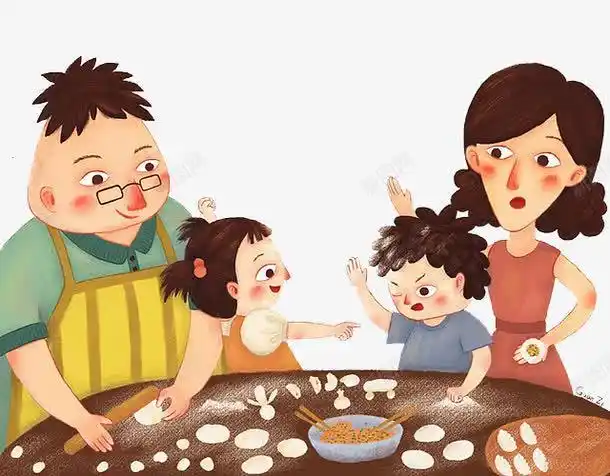 com 一家人 一家人手绘 亲人 儿女双全 包饺子 四口之家 家人 家庭