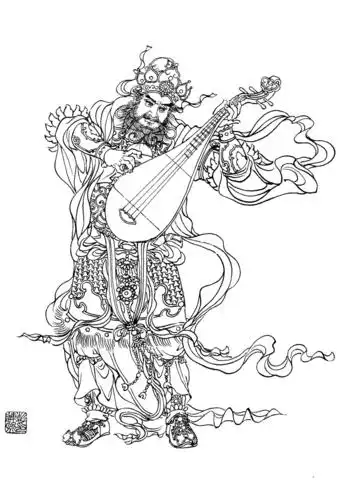 0018工笔画神话人物白描线稿素材高清图广目天王0x0pxjpg600dpi3真迹