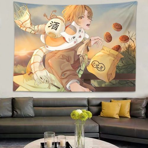 夏目友人帐动漫猫咪老师背景布ins挂布出租房宿舍床头背景墙挂毯