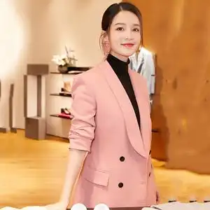 李沁明星同款西装粉色女装2022年春秋新款休闲气质职业小西服外套