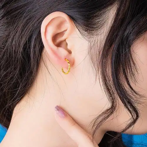 梦金园黄金耳环女足金9999简约百搭耳钉耳饰万纯系列正品礼物