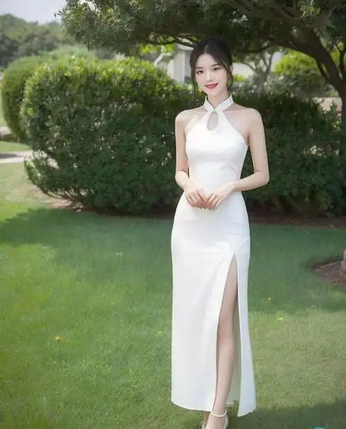 美女金发红唇白衣飘飘优雅女神草地写真美到窒息