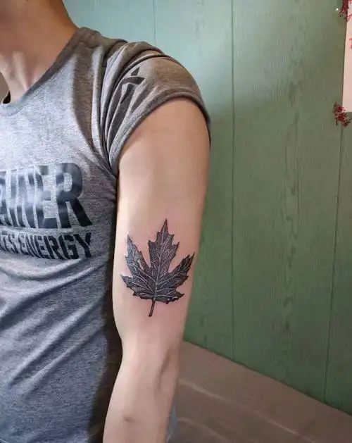 枫叶tag标签:纹身师:孔杰纹身店:昭邑刺青泼墨纹身图片_腿部水彩纹身