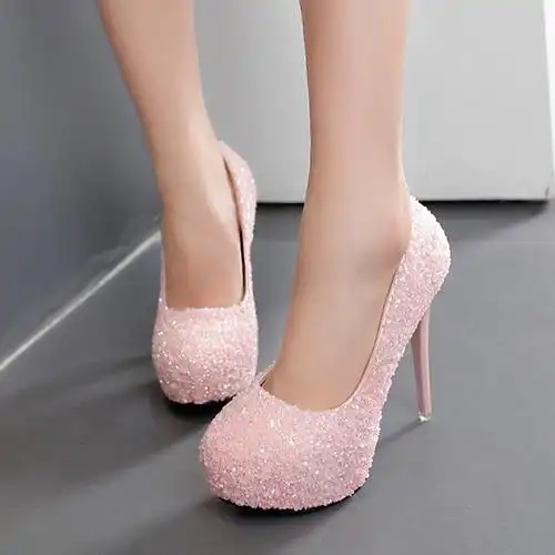 超高跟鞋公主粉色生日成人礼水晶鞋夜店细跟女鞋台婚鞋12