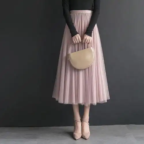 2017新款百褶裙网纱裙半身裙长裙蓬蓬秋冬季chic冬裙女裙子中长款