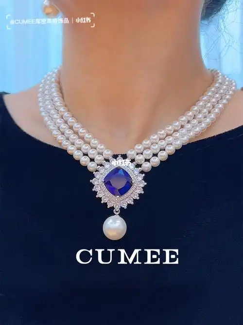 戴妃款风格蓝宝石色珍珠项链皇室的心头好