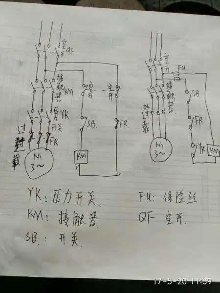 我这有个380v的气泵,有个220v的压力开关,还没有接触器,请教一下得