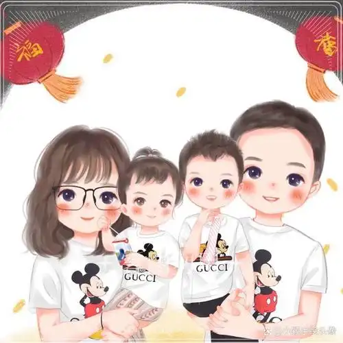 卡通全家福头像,一家四口漫画风手绘图片,可爱有个性