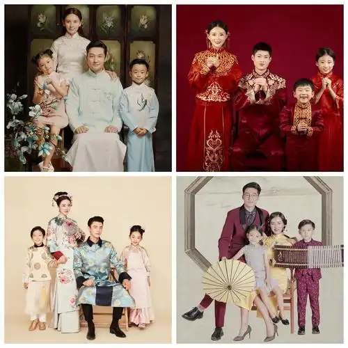 新款影楼全家福拍照亲子摄影服装中国风主题一家四口家庭版套装