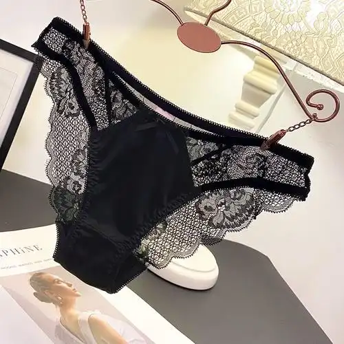 镂空透明性感低腰三角裤女夏季诱惑火辣透气高级缎面薄款蕾丝内裤
