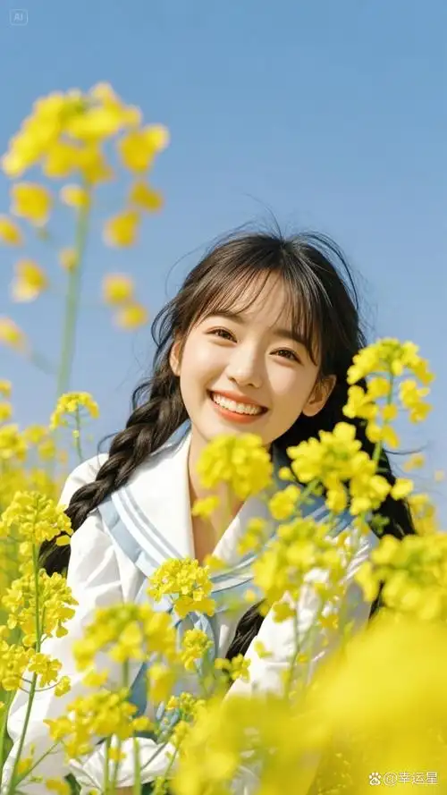 阳光倾洒,金色的油菜花田宛如梦幻之地.几位女子置身其间,笑容灿烂