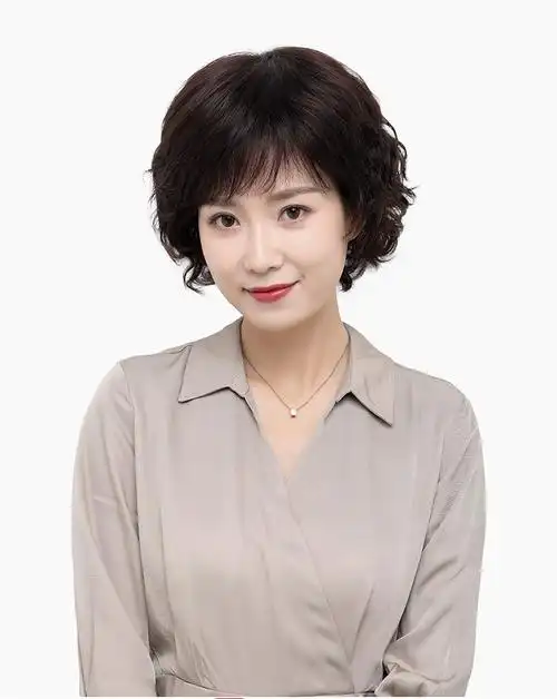 中发卷发发型假发女短发全真人发夏妈妈真发全头套疗后光头发型中老年