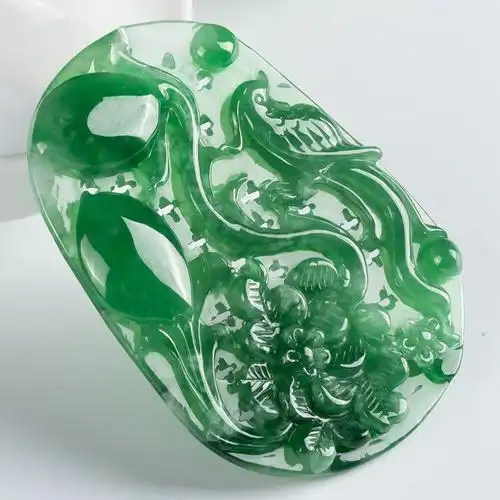 天然a货 老坑水润满色花鸟牌翡翠吊坠 30.37克