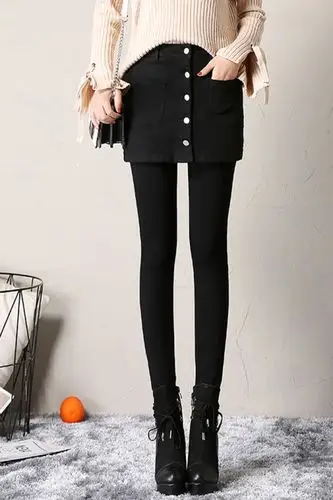 黑色高腰外穿假两件裙裤包臀带裙打底裤连裙女士冬季加绒加厚保暖