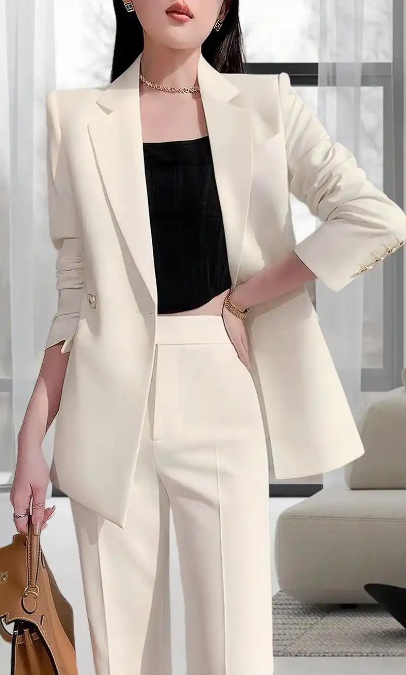 轻奢白色西装套装飒气御姐范拉满～姐妹们,这款白色西服套装真的 - 抖