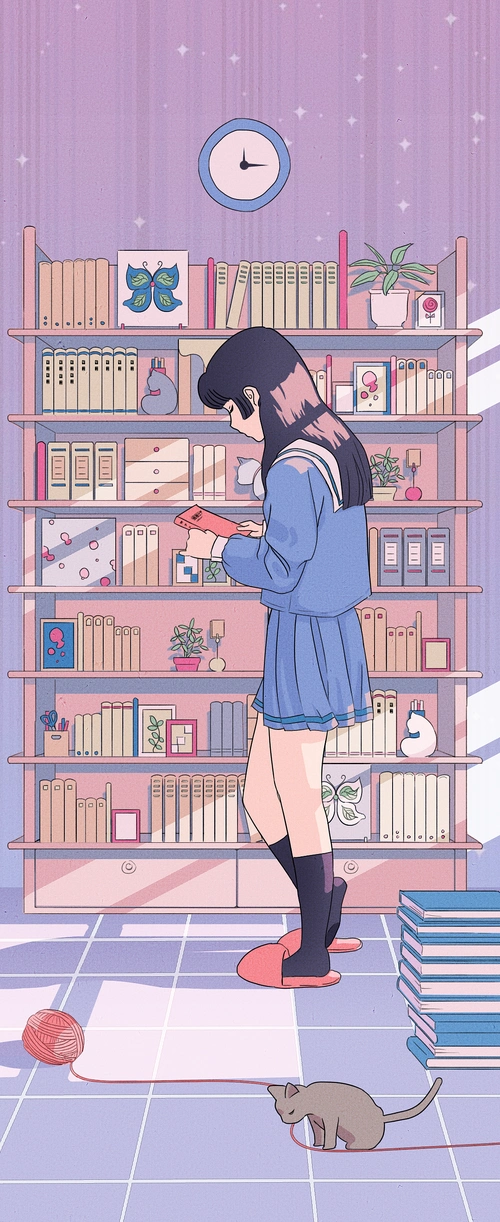 读书少女|插画|创作习作|紫绀蓝菜 - 原创作品 - 站酷 (zcool)