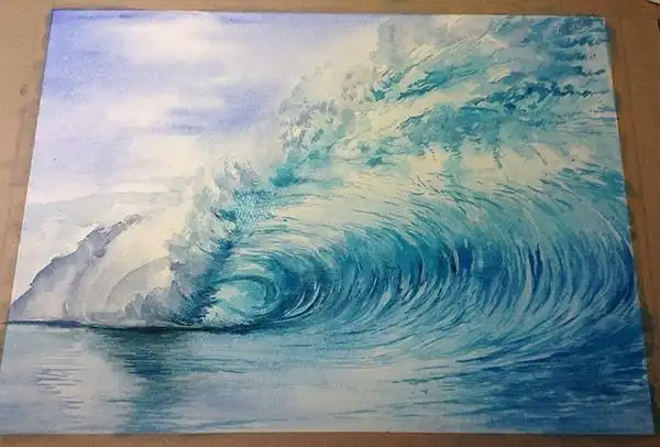 第二步就是铺一个调子,天空是钴蓝和群青,海浪是cobalt teal 和