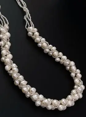 ljw 法式优雅淡水珍珠米珠缠绕项链设计感麻花编织磁铁扣锁骨链女