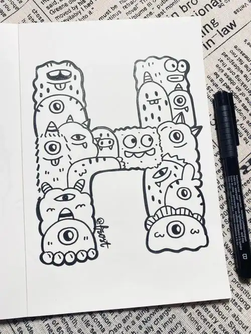 手绘 涂鸦 字母h