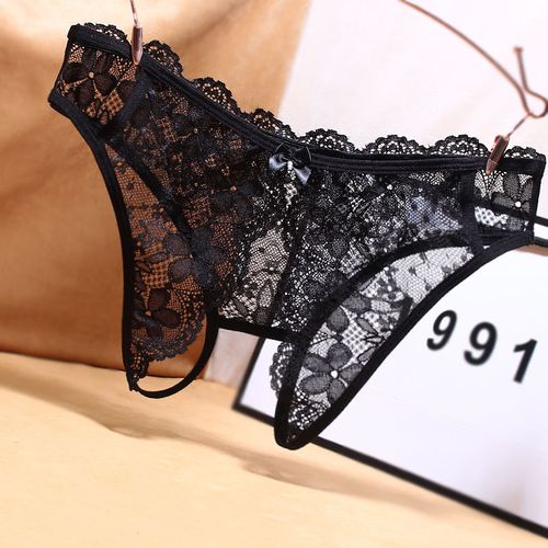外贸情趣开裆裤免脱蕾丝镂空女士内裤火辣勒阴透明无痕开叉三角裤