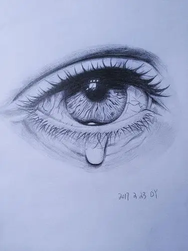 绘画基础教程:流泪的眼睛素描画 伤感素描图片