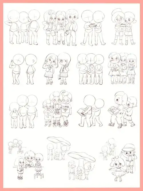 q版人物多人组合人体动态合集人体结构练习