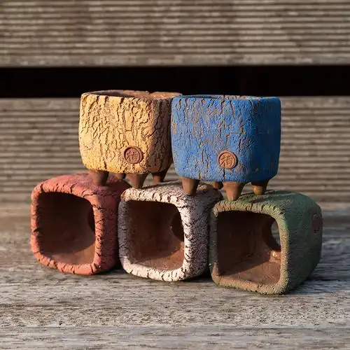 木栖四脚小方黑科技手工多肉花盆花盆