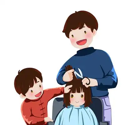 剪发元素卡通人物理发元素剪发修剪ui矢量小人图标素材卡通手绘人物