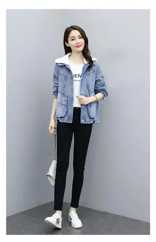 daviskoko高端品牌牛仔外套女装2021春秋新款韩版短款宽松bf连帽ins潮