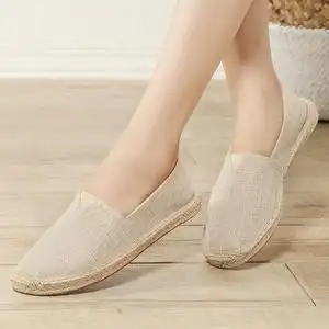 休闲布鞋草编亚麻鞋脚蹬懒人鞋图片