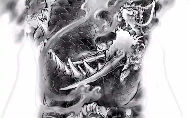 由龙设计满背麒麟纹身