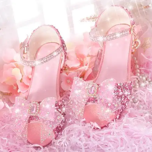 凉鞋女童夏款小童软底小孩爱莎公主凉鞋网红炸街水晶鞋儿童高跟鞋