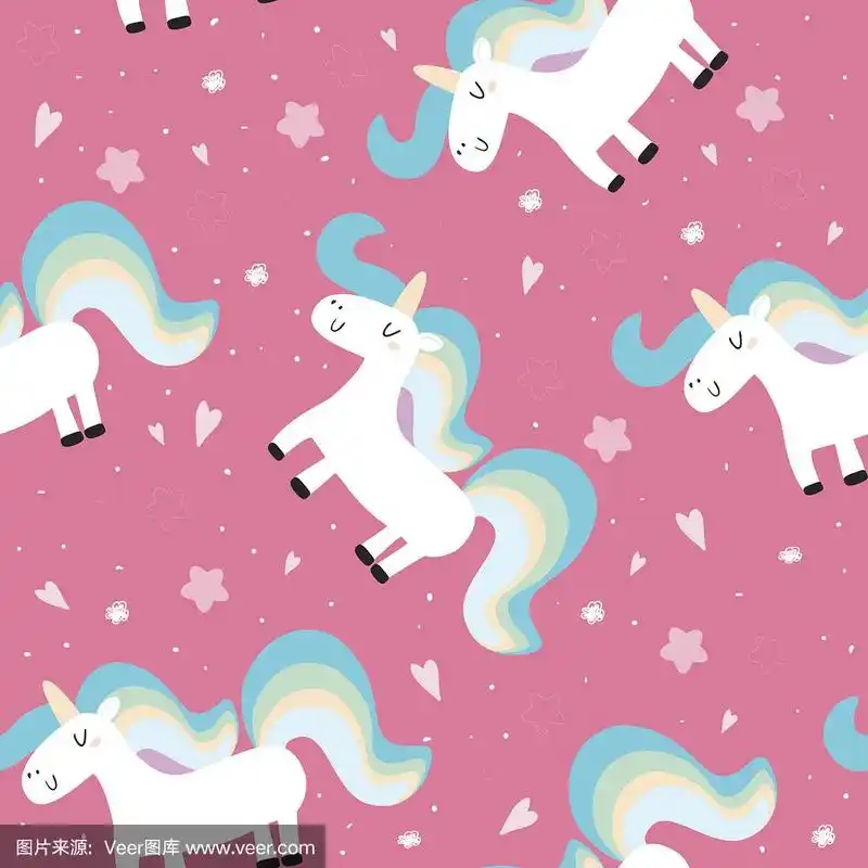 粉色背景上可爱的独角兽.矢量模式