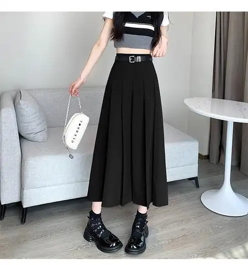 (升级西装面料 腰带款)百褶裙半身裙女春夏新款显瘦裙子中长裙 - 17网