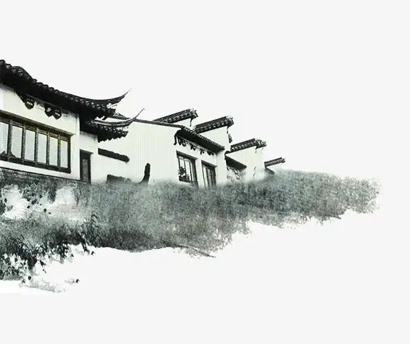 中国风灰色水墨风古风房子png