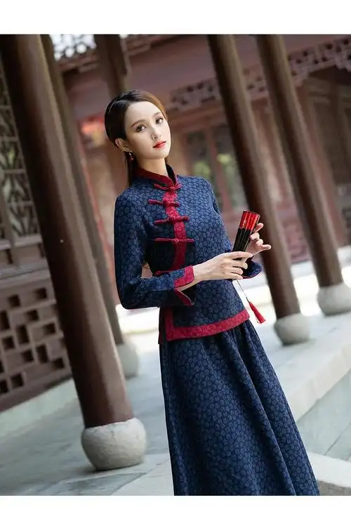 悠韵中国风唐装女演出服秋冬高端旗袍新款民国改良版上衣复古大码禅意