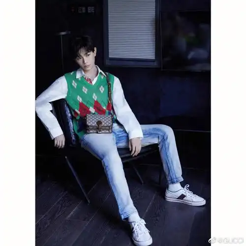 丁禹兮gucci星光绿色针织衫配搭gg肩背包