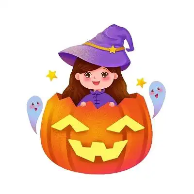 手绘卡通可爱万圣节女孩南瓜灯png素材万圣节人物元素
