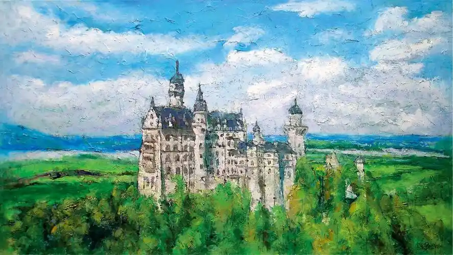 0002城堡的春天布面油画