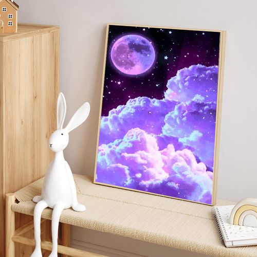 紫色梦幻星空钻石画满钻女孩儿童房风景小幅5d点钻十字绣贴钻画框