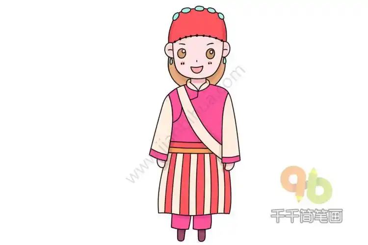 简笔画怎么画少数民族纳西族小女孩卡通儿童简笔画德昂族手抄报简笔画