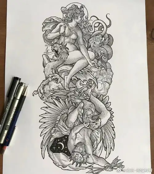 今日纹身图案分享哥特风纹身#纹身分享##纹身设计##暗黑纹身手稿