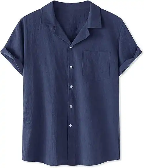 larsamadeus男式亚麻衬衫夏季休闲露营领短袖系扣沙滩衬衫