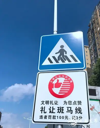 灵溪:"礼让斑马线"交通指示牌 "让"出城市的文明和温度