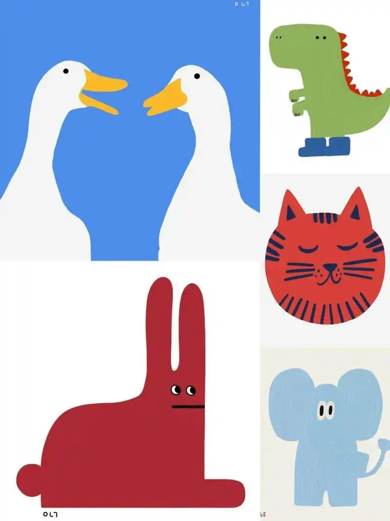 素材收集|可爱动物 一组简单可爱的小动物简笔画 来自插画师lee wings