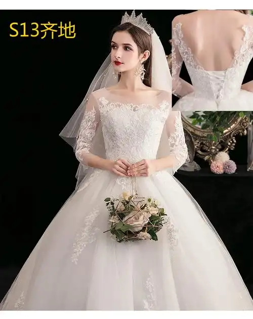 胖人婚纱200斤胖mm2022新款显瘦加肥加大码孕妇遮粗手臂新娘礼服s13