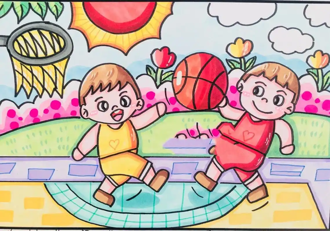 儿童画-184.打篮球