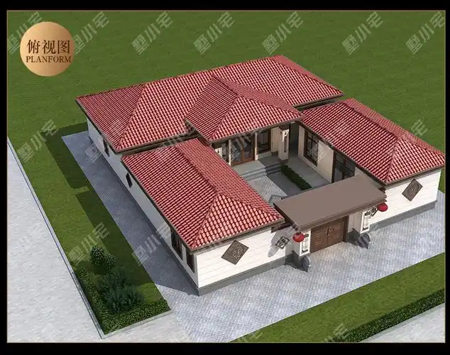 a7861一层中式四合院带院子别墅新农村自建房设计图纸外观效果图