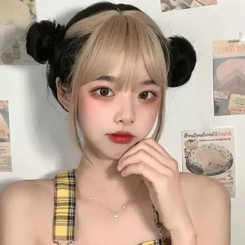 漫真假发女长发网红空气刘海黑黄双色阴阳头内扣中长直发头套式